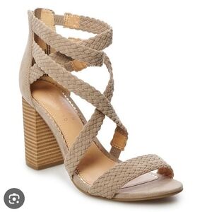 Lauren Conrad Braided Strap Tan Heeled Sandals Size 8.5